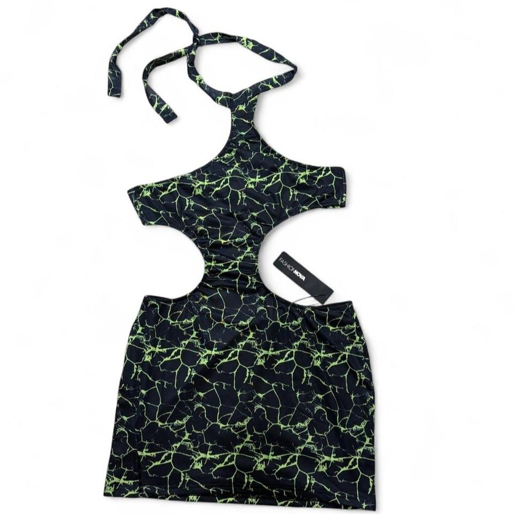 Party Club Mini Dress Cutout Rave Festival Coverup Neon Marble Cyberpunk Size L